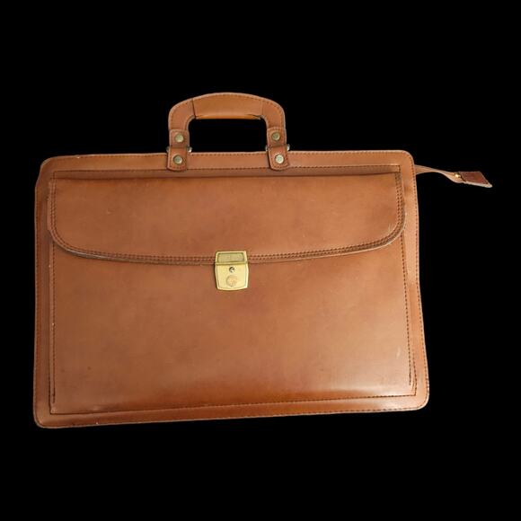 Vintage Brown Leather Attaché Case Briefcase Slim Locking Hard Sided - Picture 1 of 6